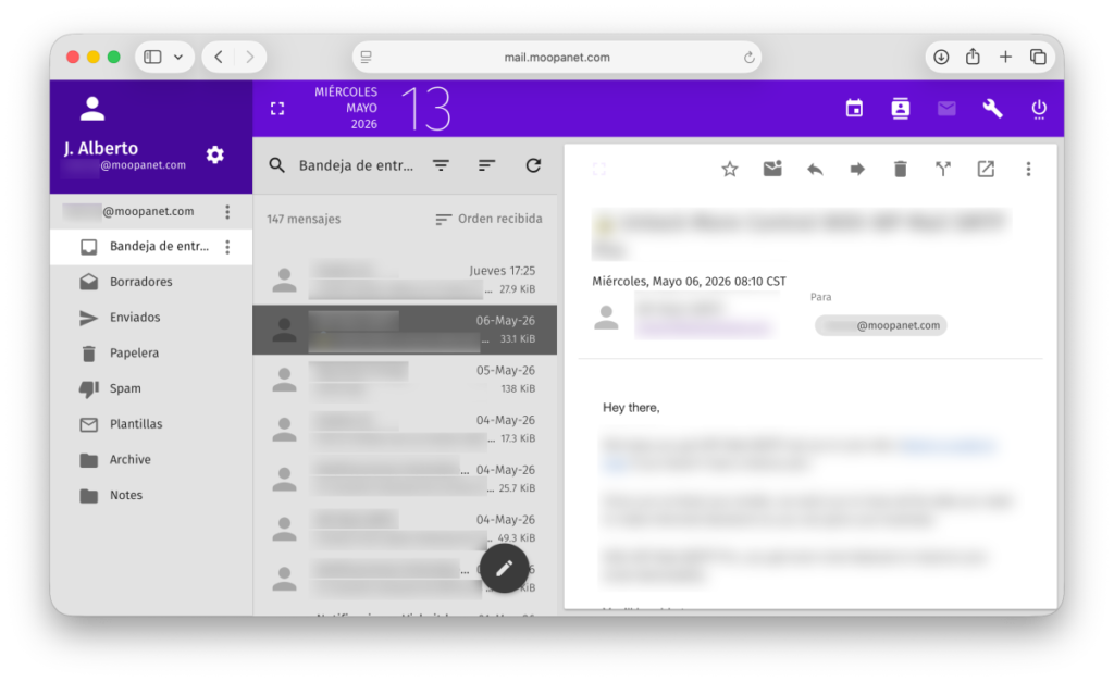 Dashboard real de Moopanet mailbox