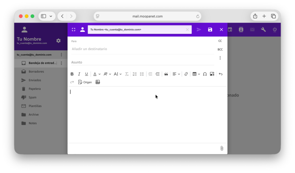 Ventana para redactar email en blanco