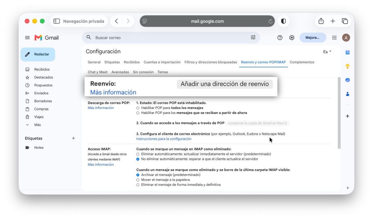 Reenvío automático desde otra cuenta