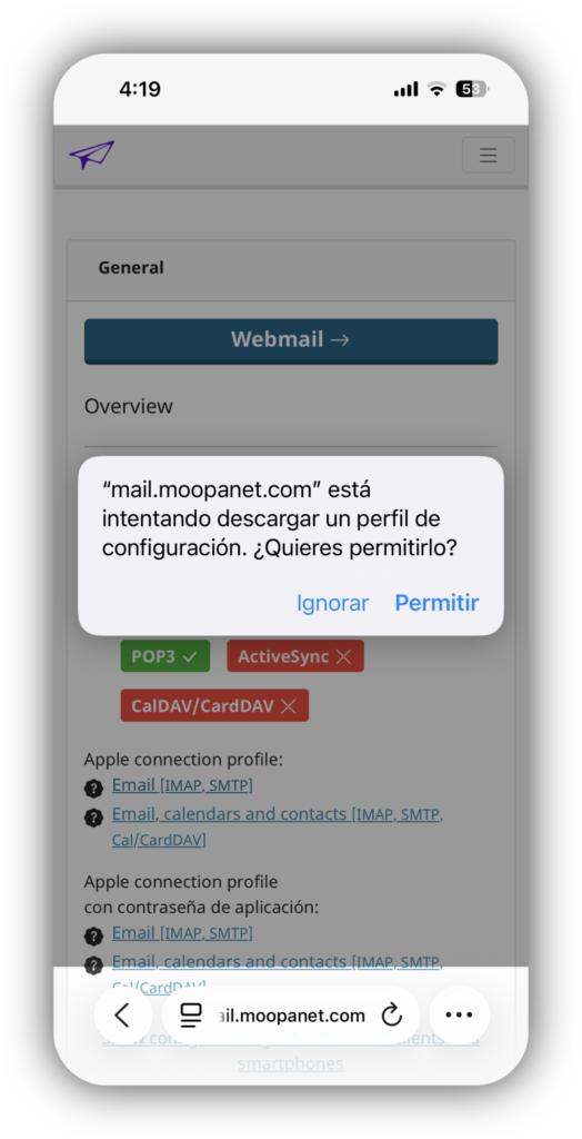 Pregunta para instalar perfil en pantalla de iPhone