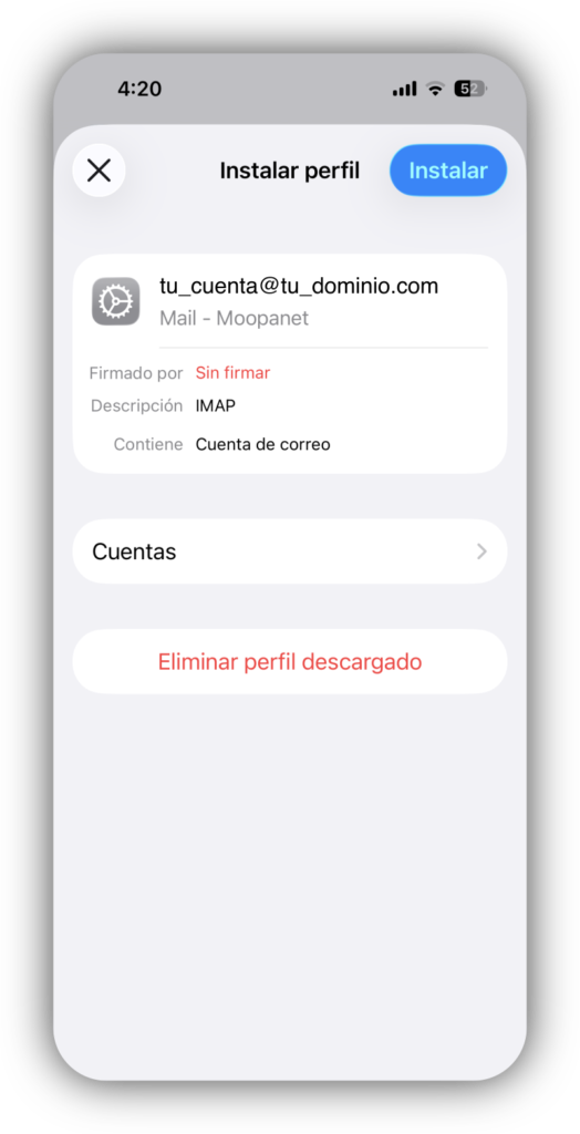 Instalar perfil descargado en iPhone